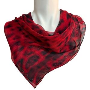 Roberto Cavalli Red Leopard Print Sheer Scarf – Hand rolled edges